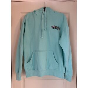 VTG Lyfestyle Aqua Upside Down Logo Pullover Hoodie Sweatshirt Men SZ L Brooklyn